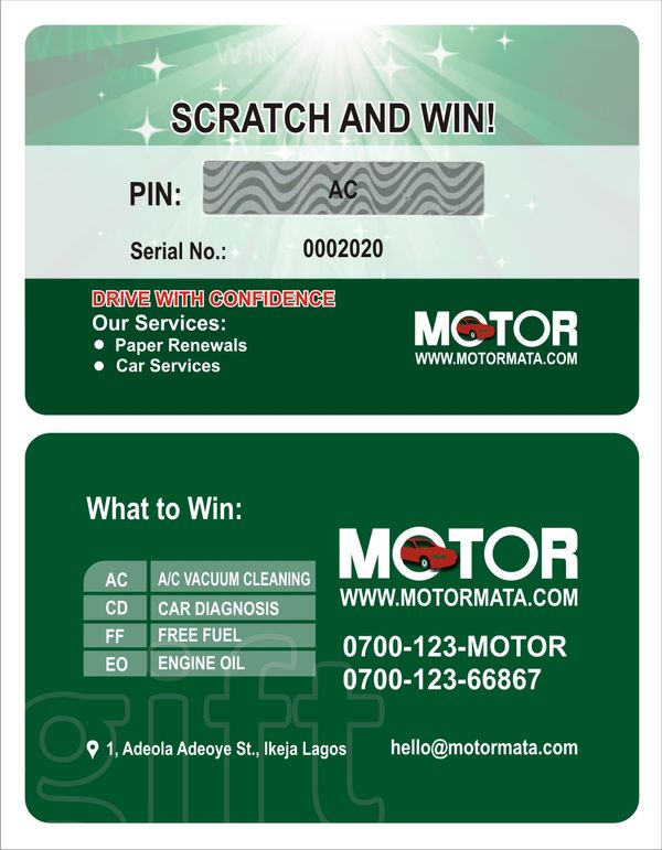 CONTACT HOPE ON 08128573925 TO PRINT SCRATCH AND WIN PROMO CARDS